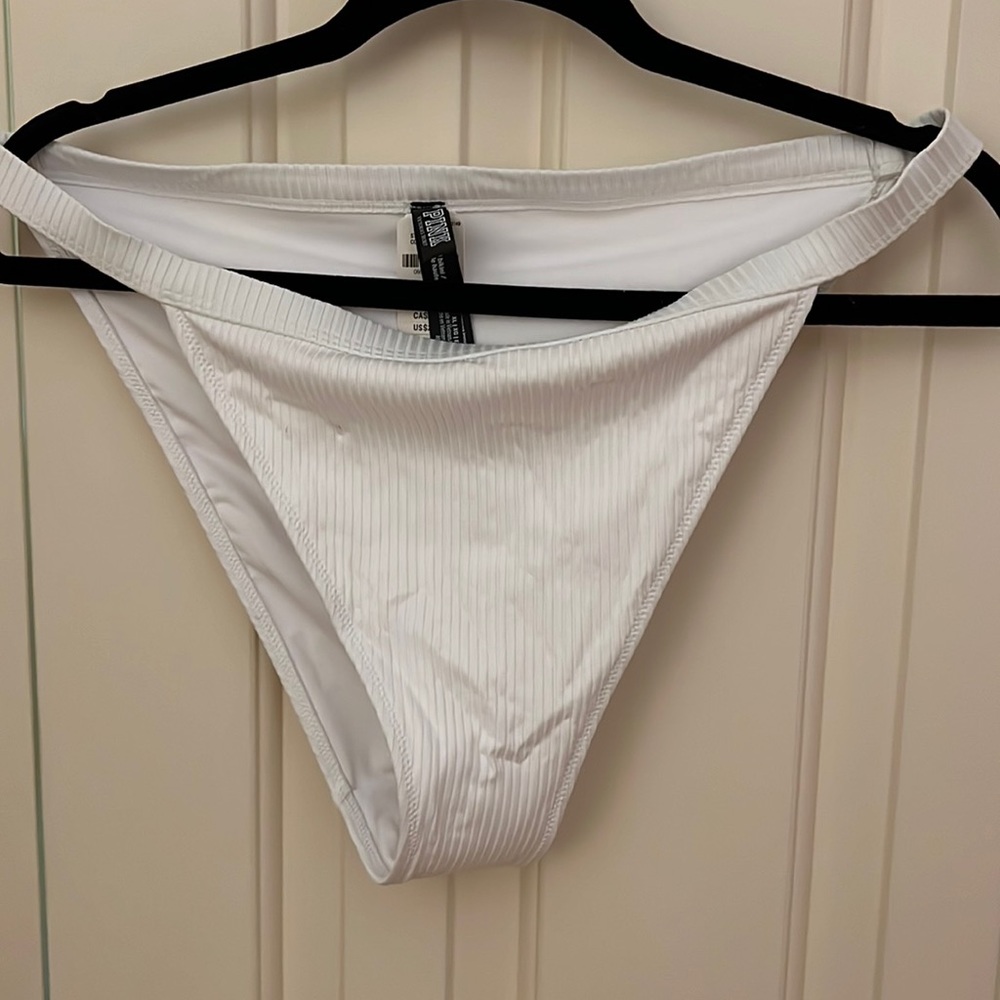 “Pink” white high waisted bikini bottom